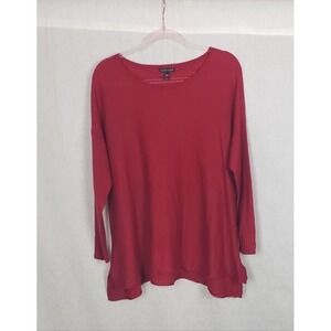 EILEEN FISHER Red Knit Sweater Tunic Merino Wool Alpaca Blend Christmas Holiday